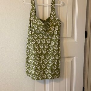 Maeve Green and White Leaf Print Mini Dress